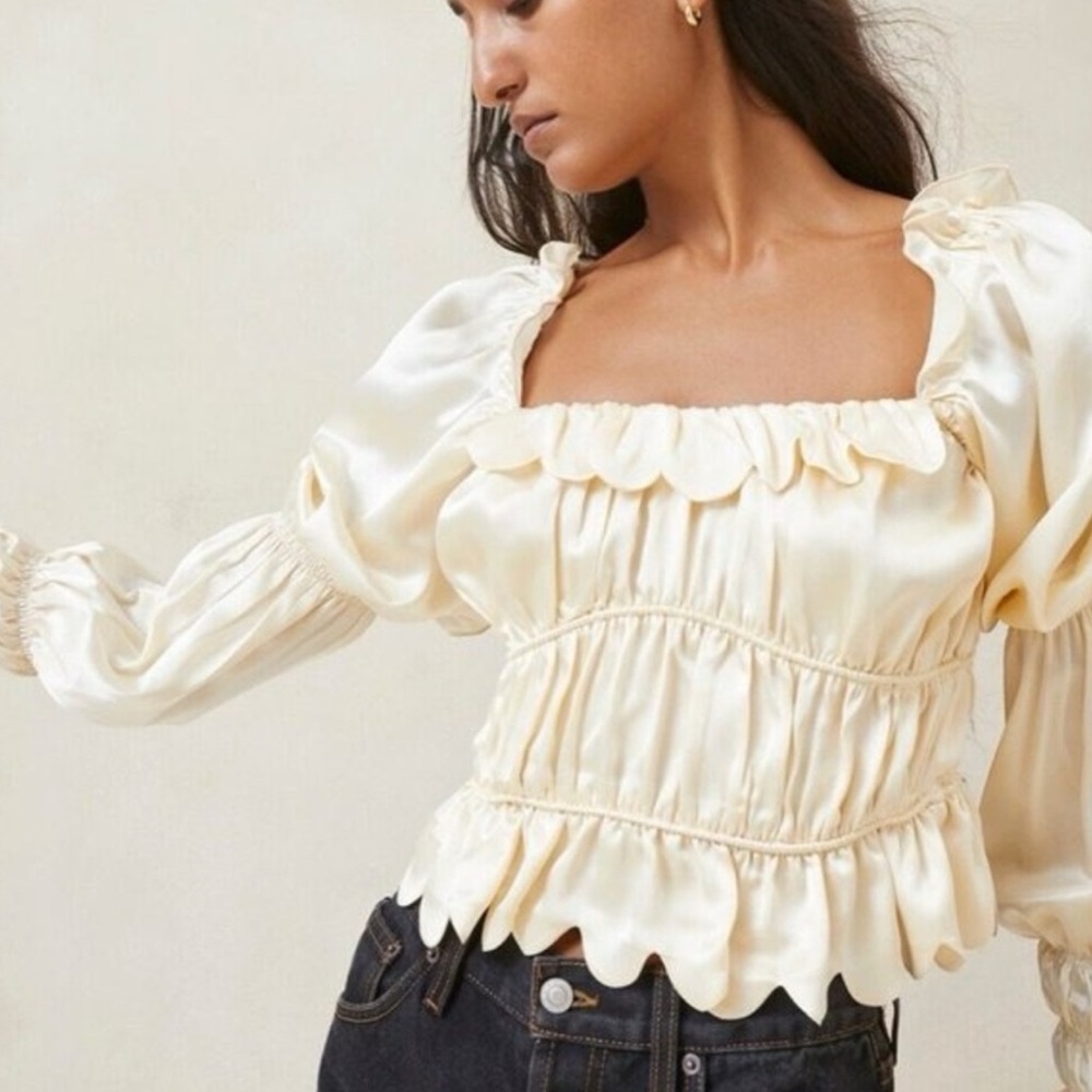 Loeffler Randall Misha Ivory Wavy Ruffle Blouse
